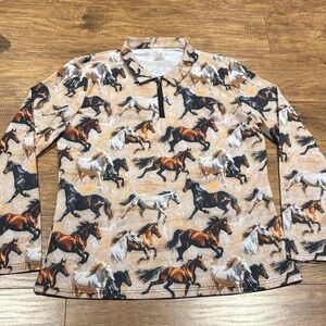 Horse Print Long Sleeve quarter zip Shirt